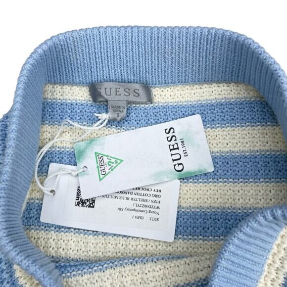 NWT GUESS Rey Crochet Sweater Skirt Sz Small Organic Cotton Dawson Yarn Blue - Picture 4 of 5